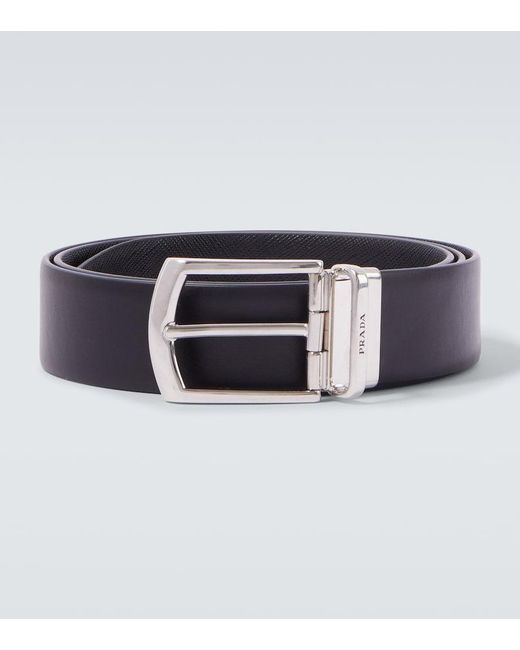 Prada Blue Reversible Saffiano And Leather Belt for men