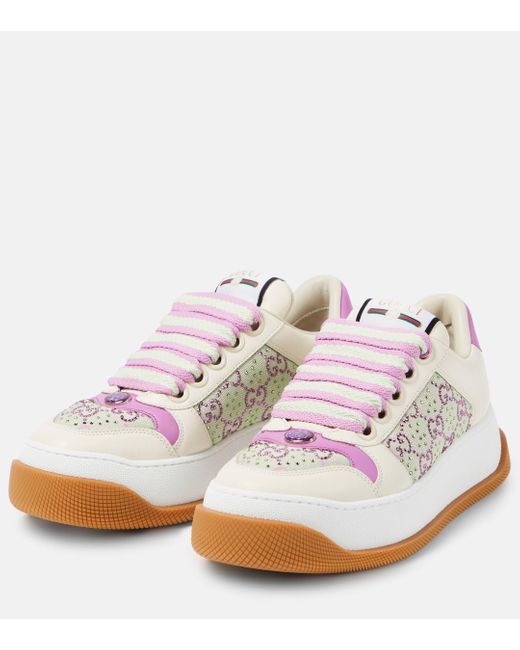 Gucci White Screener GG Crystal Leather Sneakers