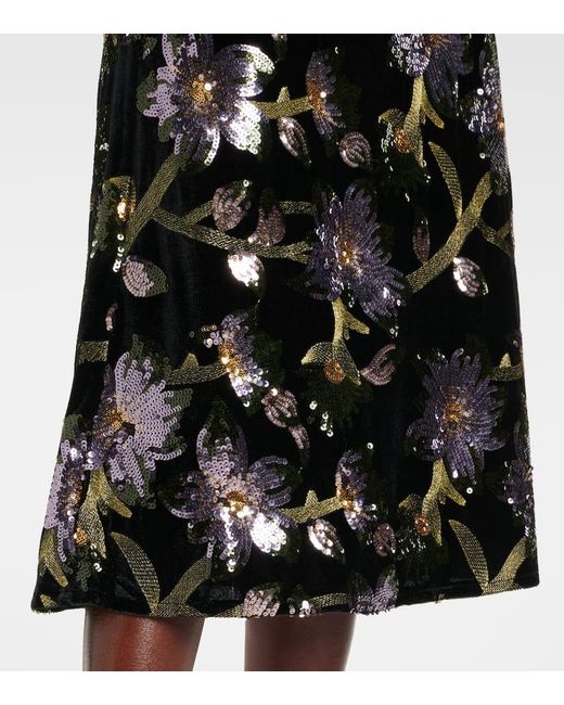 Diane von Furstenberg Black Coral Sequined Floral Midi Dress