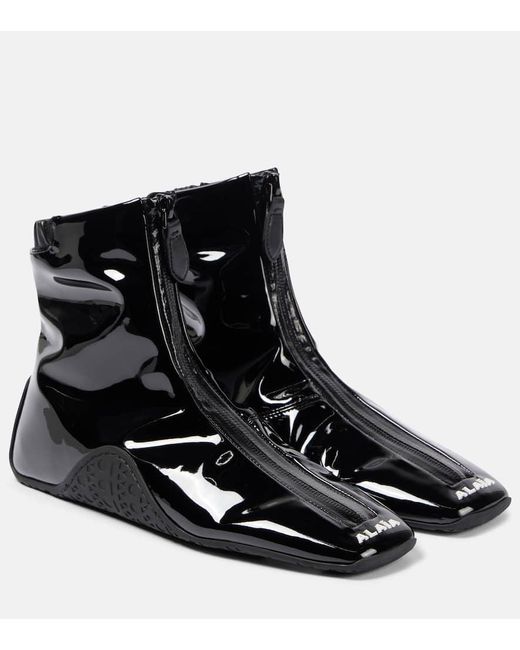 Alaïa Black Sneaker Faux Patent Leather Ankle Boots
