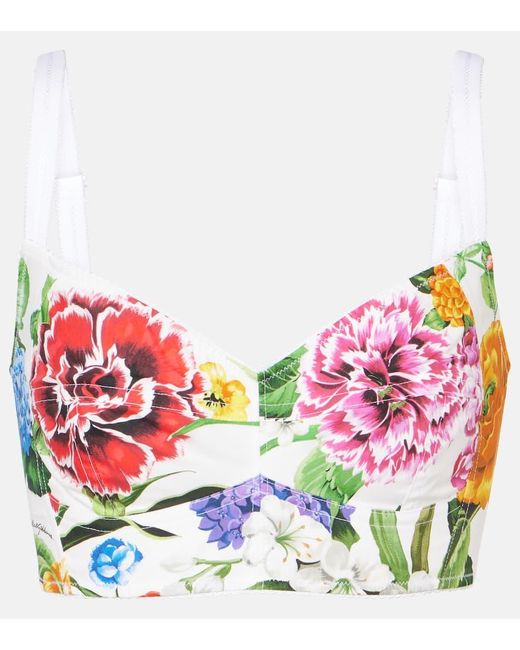 Dolce & Gabbana Red Stretch Cotton Blend Top With Floral Pattern