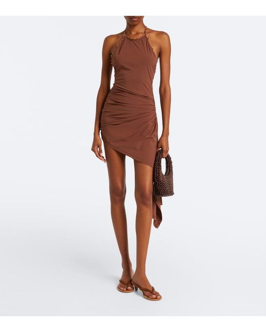Christopher Esber Brown Embellished Halterneck Jersey Minidress