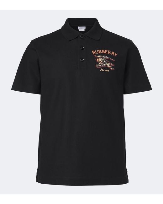 Burberry Black Ekd Cotton Pique Polo Shirt for men