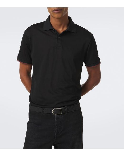 Gucci Black Web Stripe Silk Jersey Polo Shirt for men