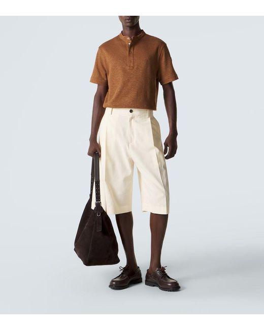 Moncler Brown Cotton And Linen-Blend Polo Shirt for men