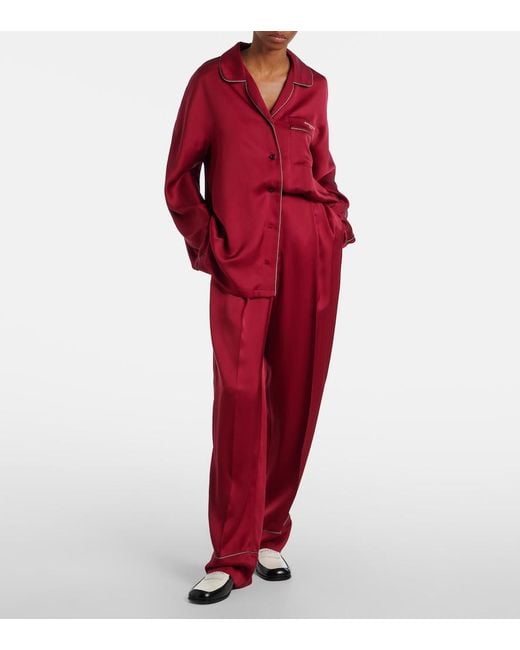 Givenchy Red Silk Satin Wide-Leg Pants