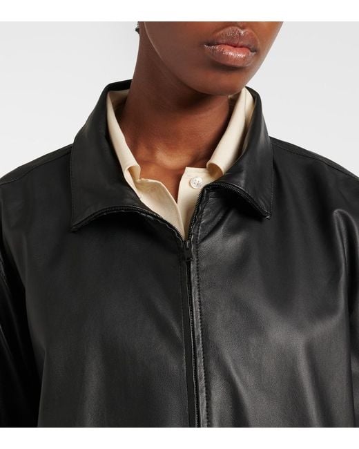 The Row Black Cassandre Leather Coat