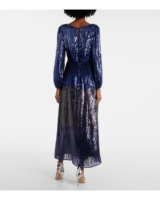 Rixo Blue Coco Sequined Midi Dress