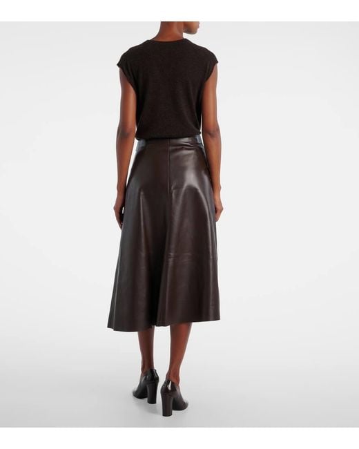 The Row Brown Hedora Leather Midi Skirt