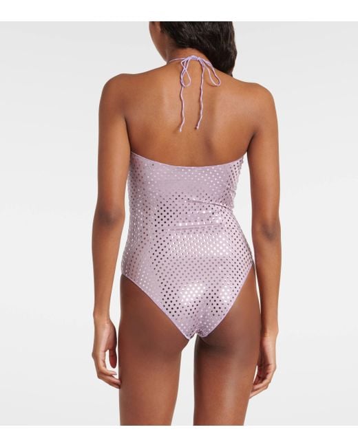 Oseree Pink Disco Necklace Halterneck Swimsuit