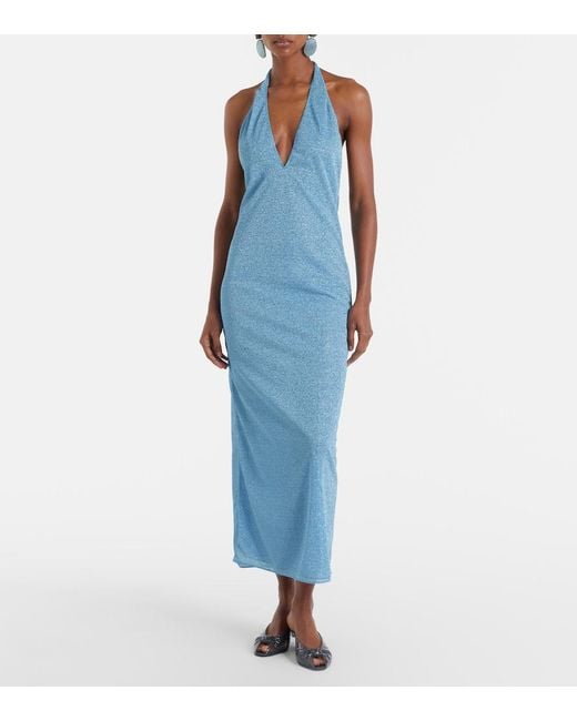 Oseree Blue Lumiere Halterneck Maxi Dress