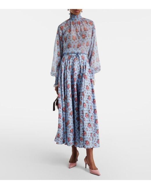 Dolce & Gabbana Blue Floral Silk-Blend Midi Skirt