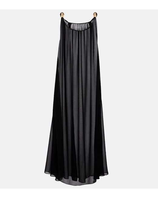 Adriana Degreas Black Holiday Embellished Chiffon Maxi Dress