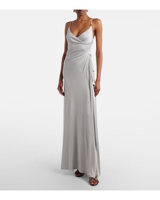 Versace White Medusa Draped Jersey Cocktail Dress