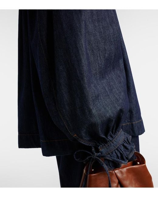 Dries Van Noten Blue Ruffled Cotton Blouse