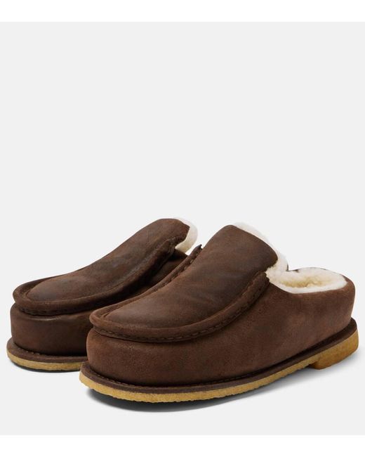 J.W. Anderson Brown Shearling-Lined Suede Mules