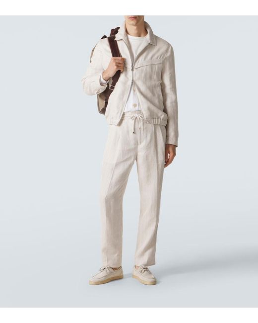 Brunello Cucinelli Natural Striped Linen Blouson Jacket for men
