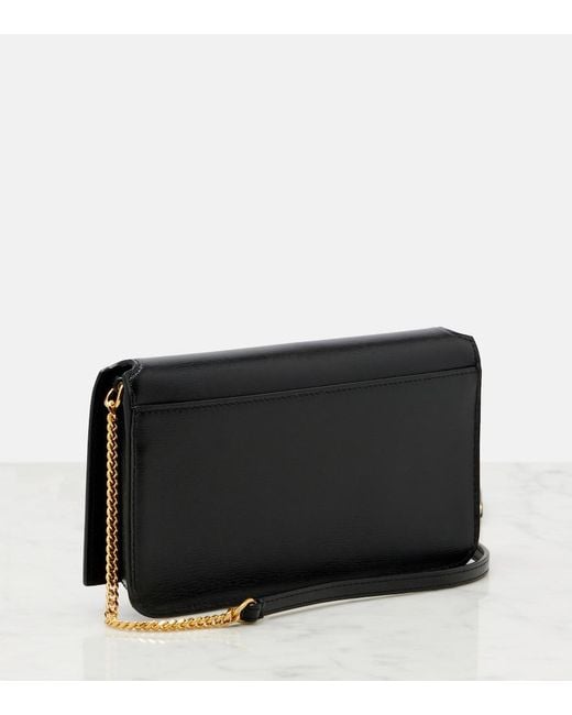 Saint Laurent Black Cassandre Leather Phone Pouch