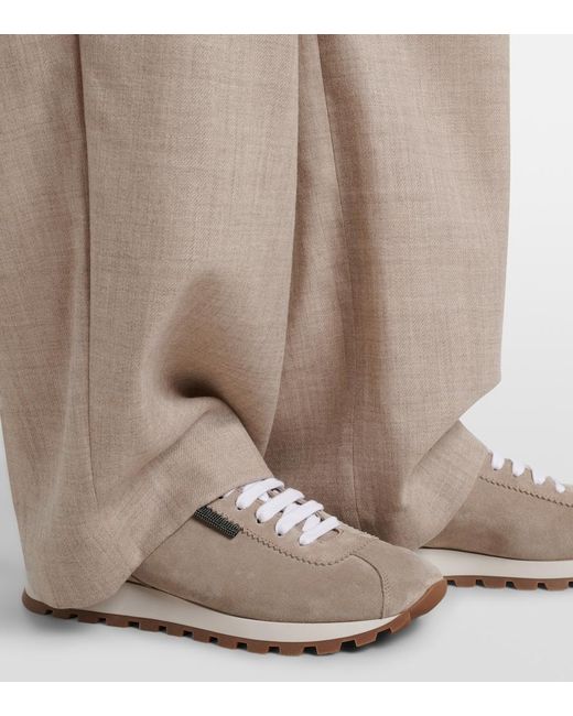 Brunello Cucinelli White Monili Suede Sneakers