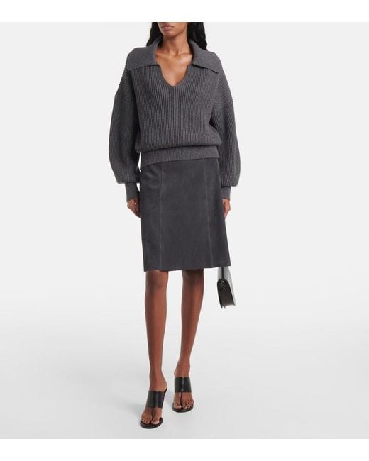 Joseph Blue Suede Midi Skirt