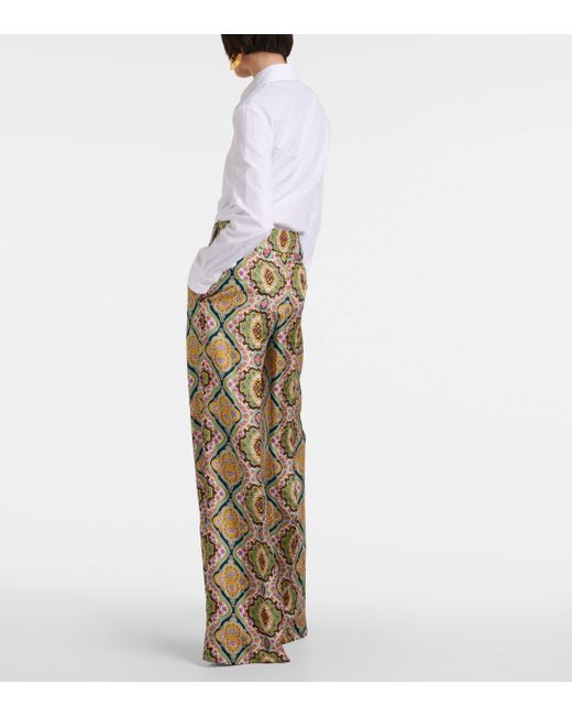 Etro Metallic Printed Silk Wide-leg Pants