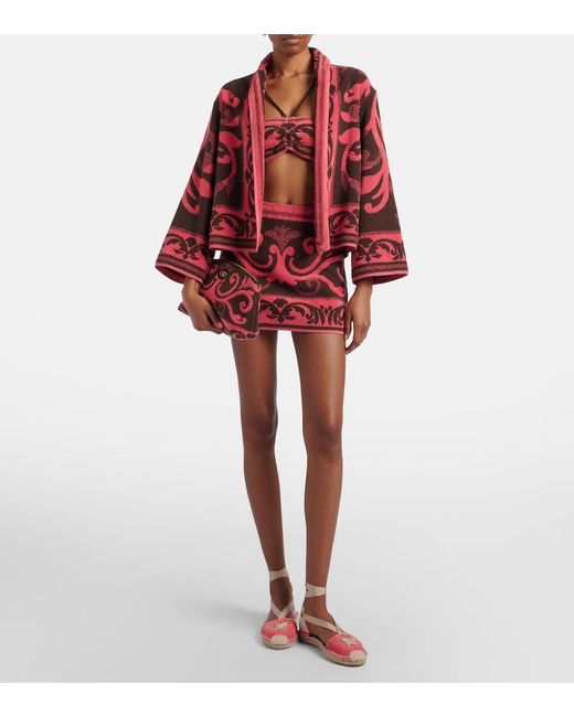 Valentino Red Cotton Terry Jacquard Miniskirt