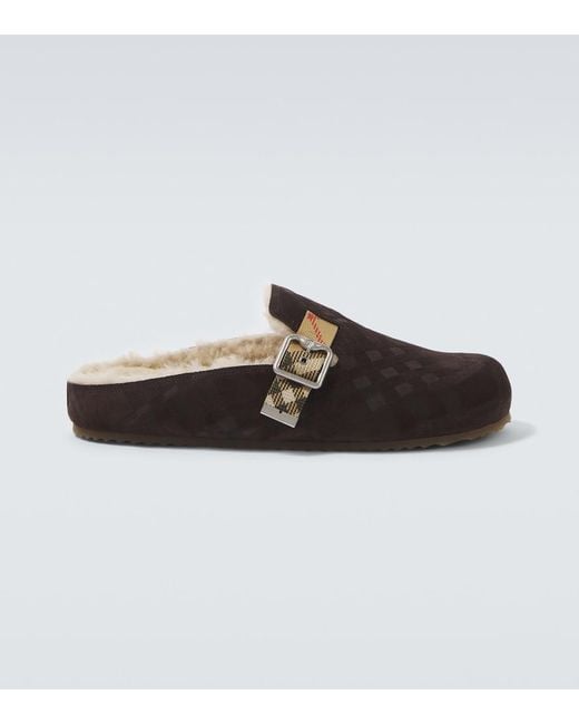 Burberry Brown Urchin Shearling-Lined Suede Clogs for men
