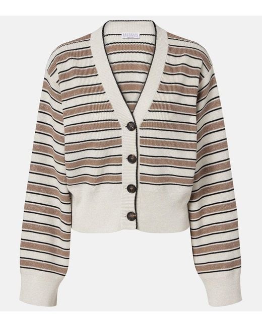 Brunello Cucinelli Multicolor Striped Cotton-Blend Cardigan