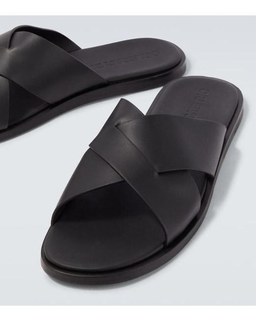 Orlebar Brown Black Leather Sandals for men