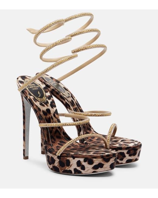 Rene Caovilla Metallic Cleo Embellished Satin Platform Sandals