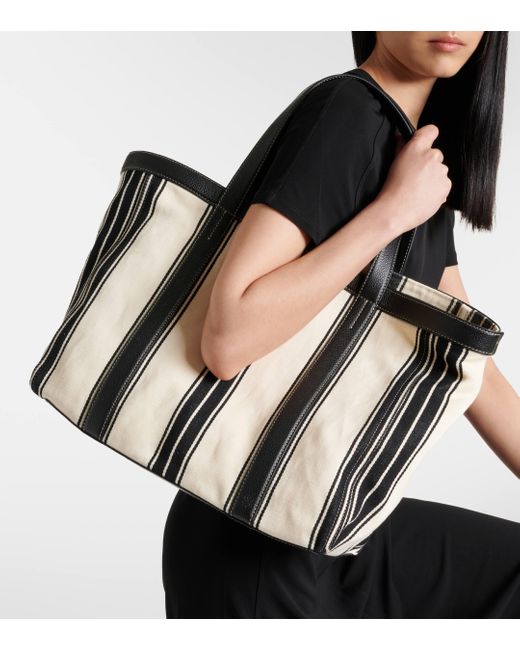 Totême  Black Striped Jacquard Canvas Tote Bag