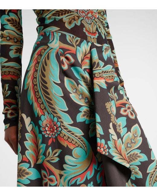 Etro Green Floral Asymmetric Wrap Skirt