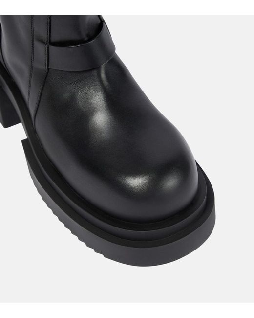 Rick Owens Black Pull On Leather Knee Hi Boots