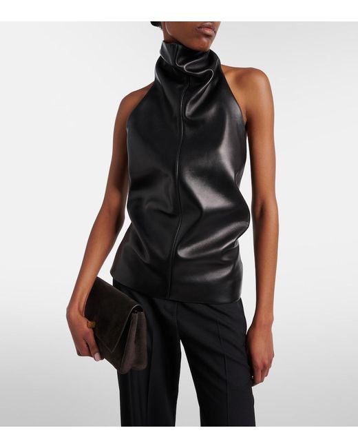 Khaite Black Rone Halterneck Leather Top
