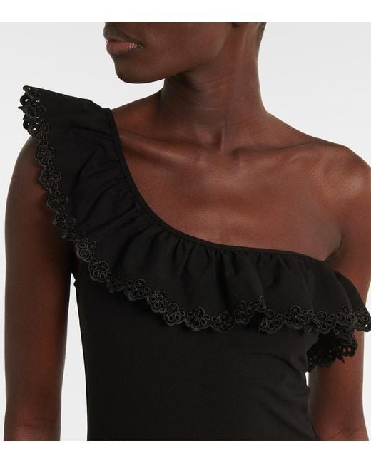 Ulla Johnson Black Solara Maillot Ruflfed Swimsuit