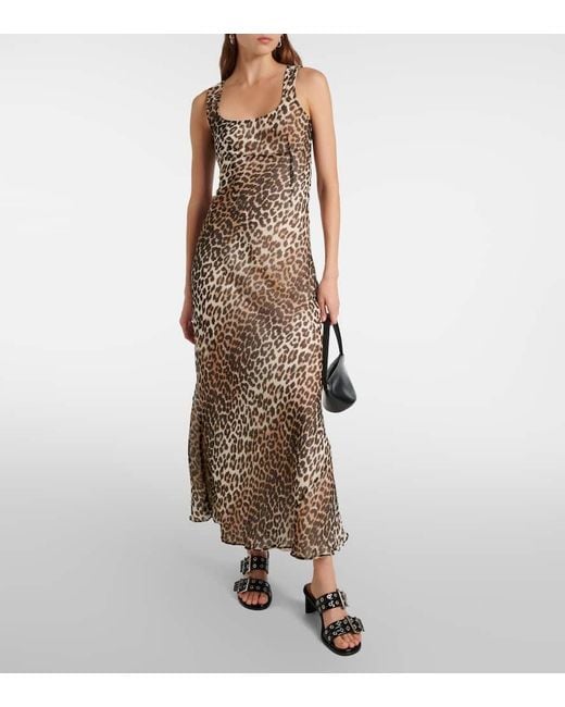 Ganni Metallic Leopard-Print Chiffon Maxi Dress
