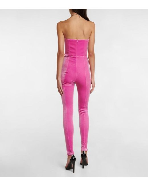 Alex Perry Pink Strapless Velvet Jumpsuit