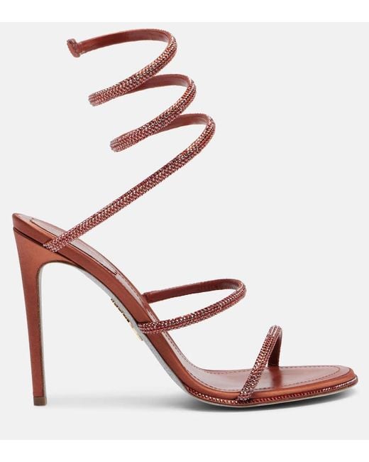 Rene Caovilla Pink Sandalen Cleo 105 Aus Satin Mit Kristallen