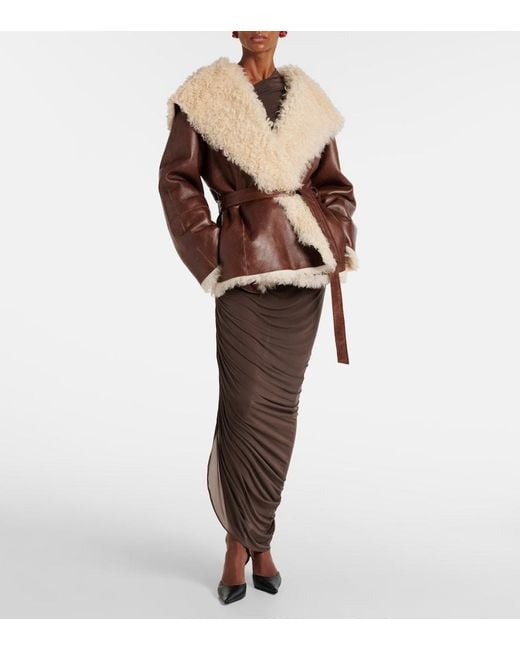 Magda Butrym Brown Shearling-Trimmed Leather Jacket