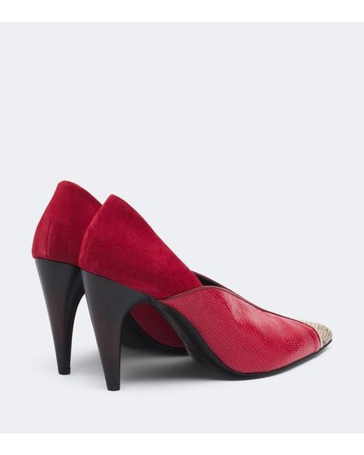 Isabel Marant Red Luza Suede-Trimmed Snake-Effect Leather Pumps
