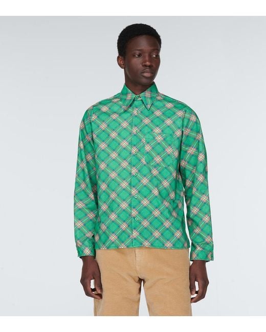 ERL Green Checked Cotton Corduroy Shirt for men
