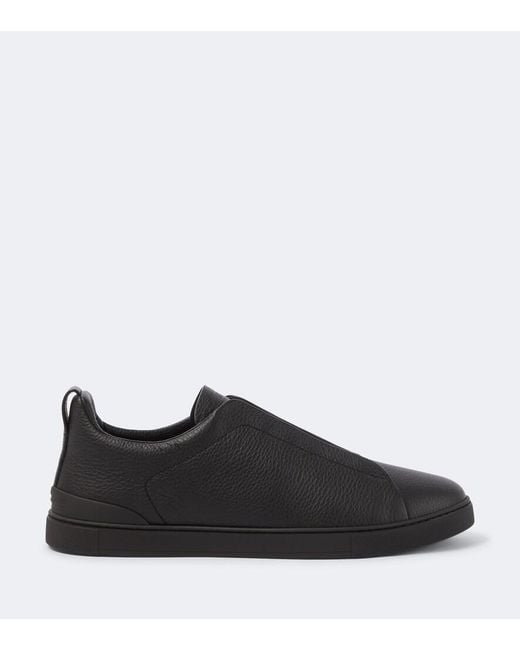 Zegna Black Triple Stitch Leather Sneakers for men