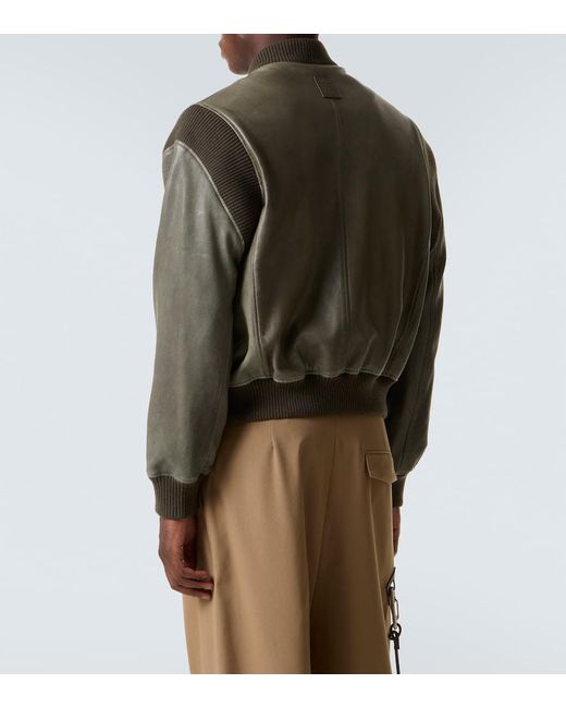 Loewe Green Leather Bomber Jacket for men