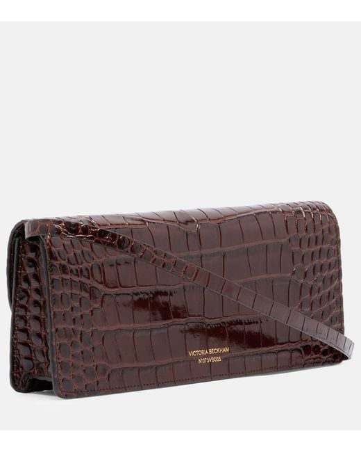 Victoria Beckham Brown Dorian East-West Croc-Effect Leather Clutch