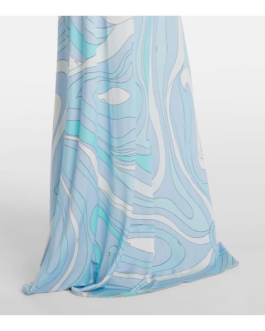 Emilio Pucci Blue Marmo High-Rise Satin Jersey Maxi Skirt