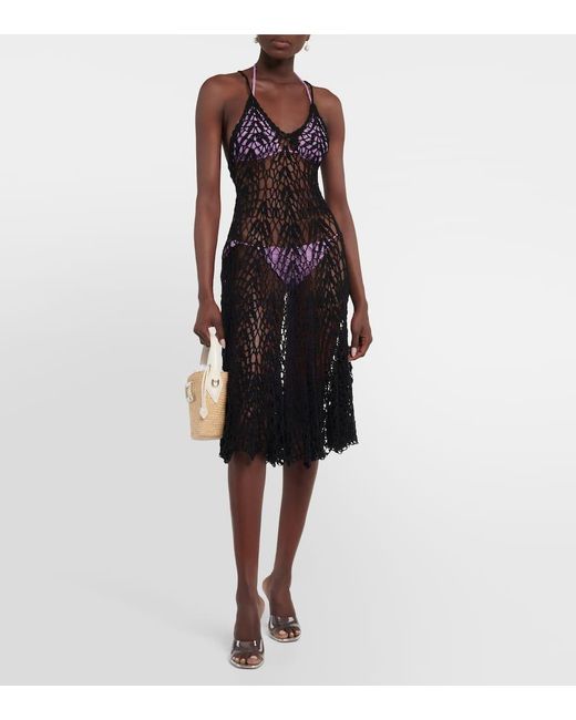 Anna Kosturova Black Open-Knit Cotton Midi Dress