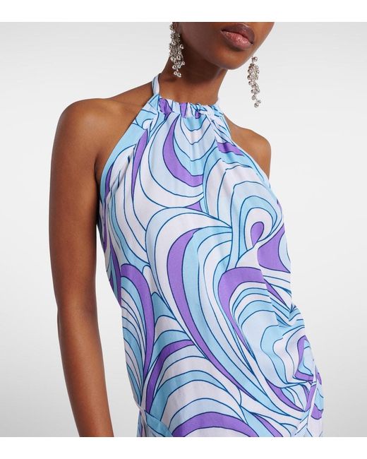 Melissa Odabash Blue Raya Printed Halterneck Top