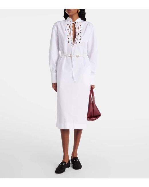 Gucci White Horsebit Cotton Poplin Midi Dress