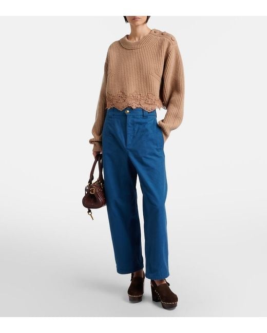 Chloé Blue Cropped Barrel-Leg Pants