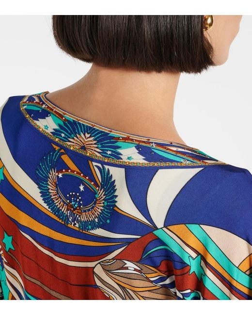Camilla Blue Draped Printed Jersey Maxi Dress